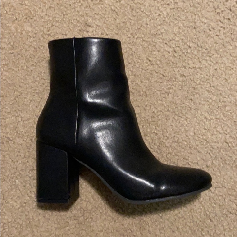Black Heeled Faux-Leather Booties